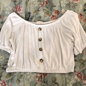 Cropped Half Sleeve White Button fashion Tee